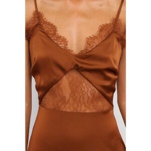 Petal and Pup Satin Ariel Midi Lace Dress in Rust